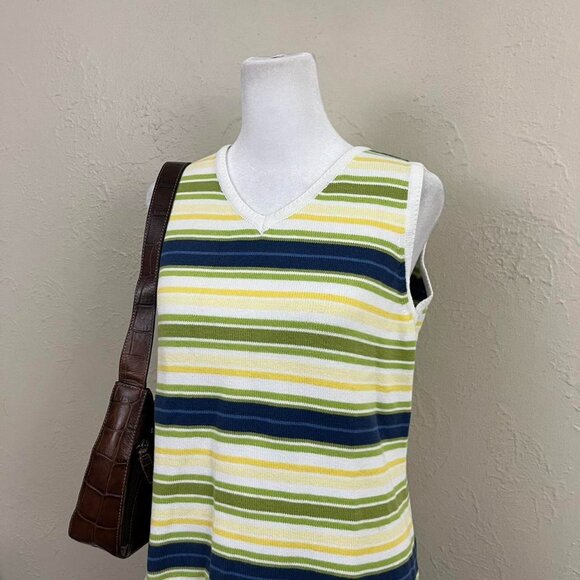 striped knit sleeveless top country club minimalist preppy coastal - Picture 2 of 6